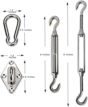 LOVE STORY Hardware Kit 6 Inches Stainless Steel for Rectangle and Square Sun Shade Sail Installation