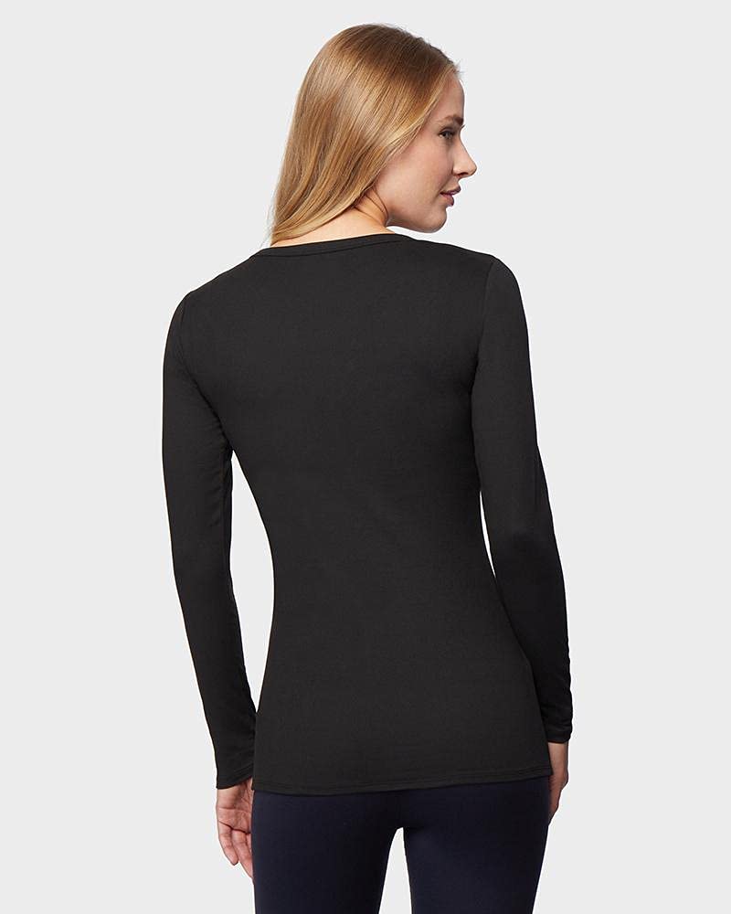 32 Degrees Heat Womens Ultra Soft Thermal Lightweight Baselayer Crew Neck Long Sleeve Top, Black, Small
