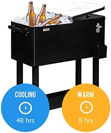 VINGLI 80 Quart Rolling Ice Chest, Portable Patio Party Bar Drink Cooler Cart, with Shelf, Beverage Pool with Bottle Opener