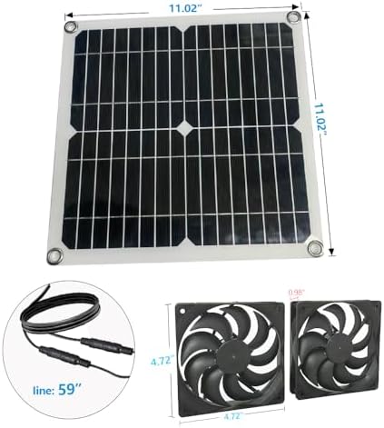 12W Solar Powered Fan for Chicken Coop, Dog House, Outside Shed Greenhouse, Solar Fan with Two IPX7 Waterproof Fans 5Ft Cable Installation Kits