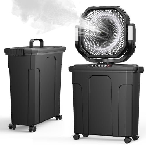 Ausic 12-inch 20L Bucket Misting Fan Portable, 30000mAh Outdoor Fans for Patios/Camping/Beach/Golf etc., Rechargeable Battery Powered Water Cooling Fan with LED Light, Timer, Caster, Oscillating
