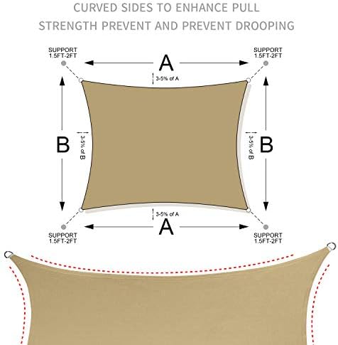 LOVE STORY 8' x 12' Sun Shade Sail Rectangle UV Block Shade Sails for Outdoor Patio Garden Backyard, Sand (We Make Custom Size)