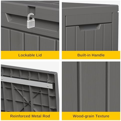 EAST OAK Outdoor Storage Box, 60 Gallon Deck Box Indoor and Outdoor Use, Waterproof Resin Storage Bin for Patio Cushions, Gardening Tools, Lockable, UV Resistant, Grey