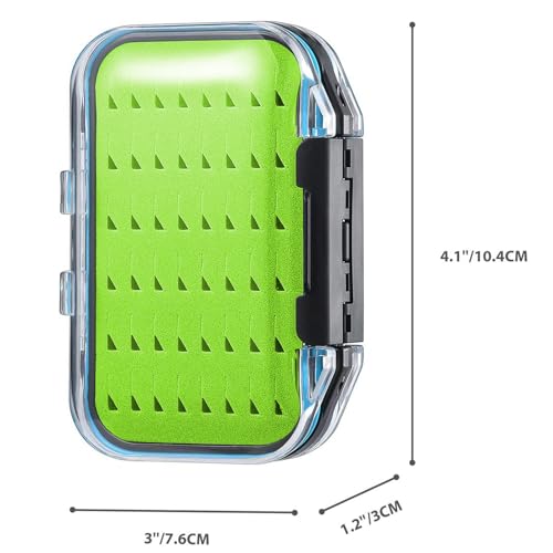Gonex Fly Boxes for Fly Fishing Jig Boxes Two-Sided Waterproof Lightweight Fly Fishing Box Easy Grip Transparent Lid Fly Fishing Lures Box, 4.1"x 3.0"x 1.2", Green