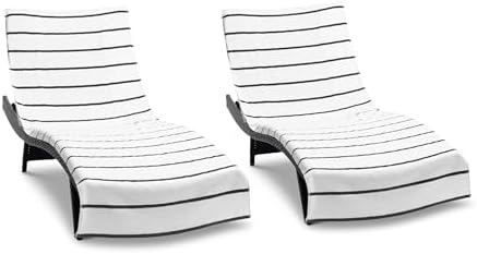 Arkwright Las Rayas Chaise Lounge Cover - Pack of 2 - Terry Towel 100% Striped Soft Cotton with Pocket Holder for Beach Pool Outdoor Chair, 30 x 85 in, Dark Grey