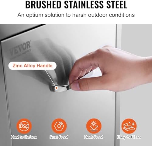 VEVOR Pull Out Trash Drawer 13.4"W x 25.7"H x 19.6"D Lower Sliding Rails Stainless Steel Roll Out Trash Bin Pull Out Tray Outdoor Kitchen Trash Drawer with Handle for BBQ Island Grill Station