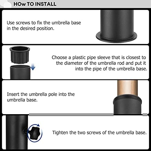 SLIIMU Universal Granite Umbrella Stand Tube Outdoor,Outside Stone Umbrella Stainless Steel Tube Base,Heavy Duty Marble Flag Pole Stake Holder,Table Umbrella Tube Bracket,DIY Umbrella Tube Mount-Black