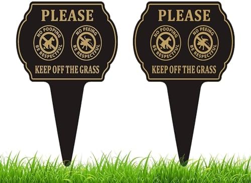 No Poop or Pee Dog Sign,13.6”X9.6” 2PACK Keep Off the Grass Yard Sign with Integrated Stake Double Sided Metal Sign for Lawn Weatherproof and Outdoor Use