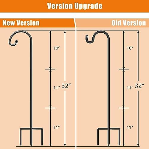 Gtongoko 32 Inch Shepherds Hooks for Outdoor 4 Pack Garden Hooks for Hanging Plants, Lanterns, Bird Feeders, Solar Lights, Mason Jars, Weddings Decor, Adjustable, Matte Black