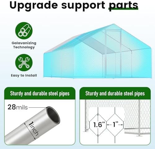 Chicken Coop Large Metal House Chickens Pen Outdoor for More Than Chickens Poultry Cage with Waterproof Cover for Rabbits Duck Walk-in Chicken Runs for Yard with Cover Outdoor