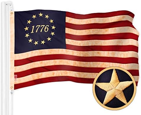 G128 Betsy Ross 1776 Tea-Stained Flag | 3x5 Ft | ToughWeave Pro Series Embroidered 420D Polyester | 1776 Historical American Flag with Brass Grommets