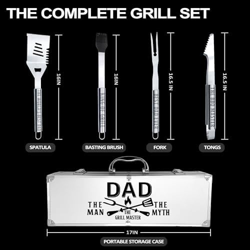 Dad Gifts, Fathers Day Dad Gifts from Daughter Son Heavy Duty Grilling Accessories Kit for Backyard BBQ, Dad Birthday Gift Thick Stainless Steel Grill Utensils with Non-Slip Handle Tool Grill Present