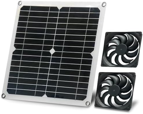 12W Solar Powered Fan for Chicken Coop, Dog House, Outside Shed Greenhouse, Solar Fan with Two IPX7 Waterproof Fans 5Ft Cable Installation Kits