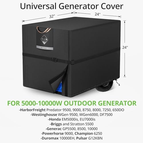 QH.HOME Waterproof Generator Cover 32x24x24 inch ,900D Heavy Duty Oxford with Secure Windproof Buckle- for Most Generators 5000-10000 Watt, Black