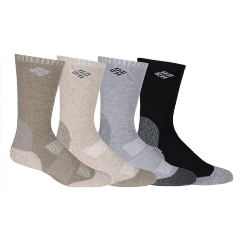 Columbia Mens Wool Blend Basic Crew Socks, 4-pack, Brown/Khaki/Charcoal/Black, 10-13 US