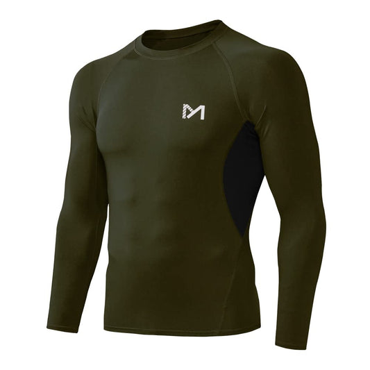 MEETYOO Men's Compression Long Sleeve Athletic Workout Shirt, Green, X-Large