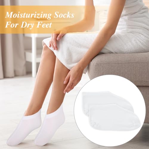 5 Pairs Foot Moisturizer Socks, Moisturizing Socks Overnight, Cotton Spa Socks for Cracked Heel Repair, Gel Spa Moisturizing Socks for Women and Men, White