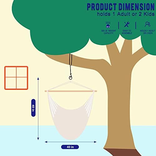 Lazy Daze Hammocks Chair Caribbean Hanging Rope Weaving Chair with 40" Hardwood Spreader Bar and Soft-Spun Cotton Rope for Indoor/Outdoor Backyard & Living Room, Max 300 LBS, Natural