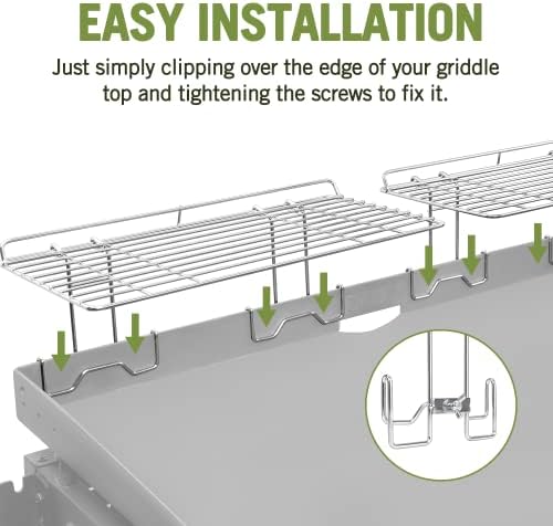 Geesta 2Pcs Blackstone Griddle Warming Rack, Heavy Duty Steel Grill Warming Rack Compatible with 17/22/28/36 Inch Blackstone Griddles and Most Tabletop Flattop Griddle Accessories