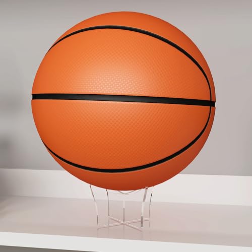 HEMYLU Acrylic Large Ball Stand Holder 4.7x2.6 Inch, 2-Pack Display Stand for Football Basketball Soccer, Clear Volleyball Rugby Case Rack