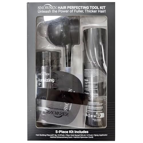 SNOWSEN Hair Building Fibers for Thinning Hair in Women & Men, Dark Brown, 27.5g, 5-in-1 Beard Styling Set, Applicator Pump, Fiber Hold Spray, Application Card, Hairline Enhancement Comb