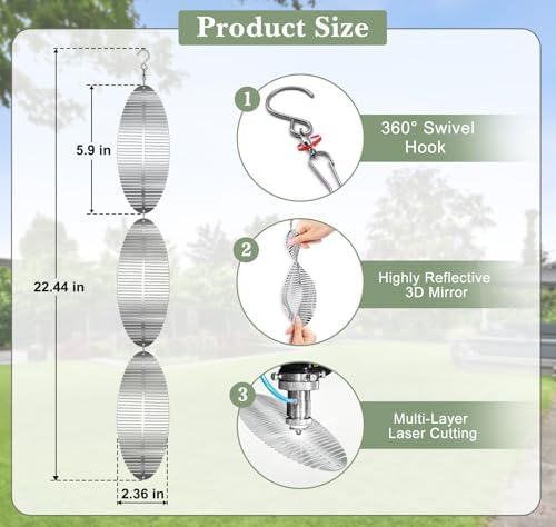 Bird Deterrents for Outside Patio, Bird Scare Devices Set Highly Reflective 3D Wind Spinners Outdoor Garden Decor, Bird Reflectors to Keep Birds Away Window Roof Yard Orchards Deck 18 Discs 6 Pcs