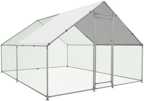 Large Metal Chicken Coop Walk-in Poultry Cage with Water-Resident and Anti-UV Cover Duck Rabbit Cat House Outdoor Chicken Run Pen with Spire Shaped Cage