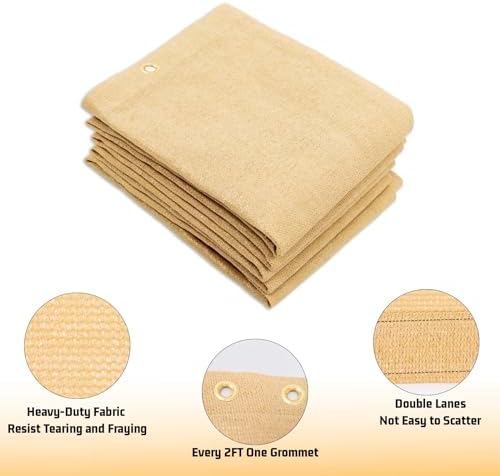 SUNNY GUARD Shade Cloth 4/6/8/10/12 FT Sun Shade Screen Fabric Shade Cover Tarp with Grommets for Pergola Backyard Garden, Sand