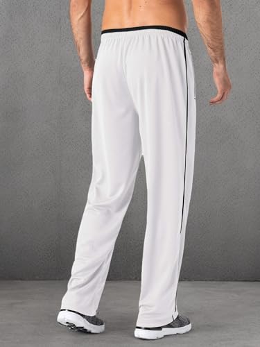 MAGNIVIT Men's Lightweight Pant Winter Sport Straight Pants Open Bottom Sweatpants for Men White/Black