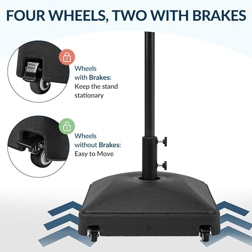 Yaheetech Fillable Mobile Umbrella Base, Heavy Duty Patio Umbrella Pole Holder for Outdoor 4 Wheels, 2 Locks 2 Knobs 123lb Capacity for Deck, Poolside, Garden, Black
