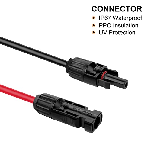 20FT 10AWG Solar Panel Extension Cable with Female and Male Connectors, Solar Cable for Solar Panels, Charge Controllers and Solar Generator (10AWG, 20FT)