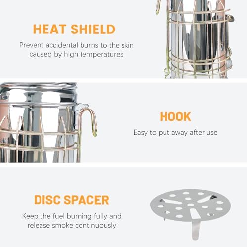 Stainless Steel Bee Hive Smoker with Heat Shield Included 54Pcs Smoker Pellets for Beekeeping Starters Supplies