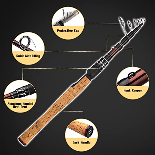 EOW XPEDITE Portable Telescopic Fishing Rods, Spinning & Casting, 24T Carbon Blanks & Solid Carbon Tip, Cork Handle, Travel Rod, Short Collapsible Rods