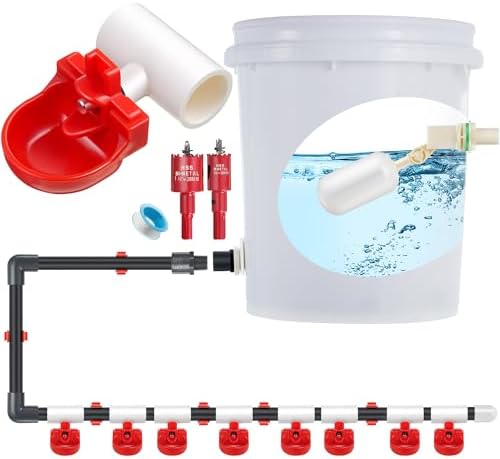 Dreyoo 8 Pack Automatic Chicken Waterer, Complete Set with 1/2'' PVC Tee Fittings, Float Valve Controlled Automatic Chicken Nipple Waterer Cups