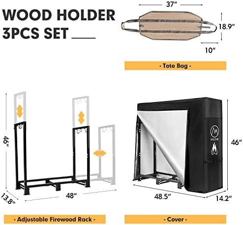 NALONE 4FT Outdoor Firewood Rack with Cover&Carry Bag Heavy Duty Square Strong Stand Rack with Waterproof Cover for Fireplace Fire Pits Wood Pile Storage Holder Lumber Rack