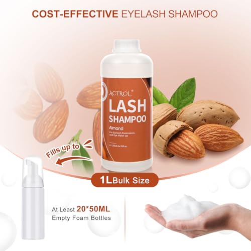 ACTROL Eyelash Extension Cleanser 60ML Natural Lash Extension Shampoo Peach Professional Eyelid Foaming Cleanser Paraben & Sulfate Free Non-lrritating with Salon and Home Care