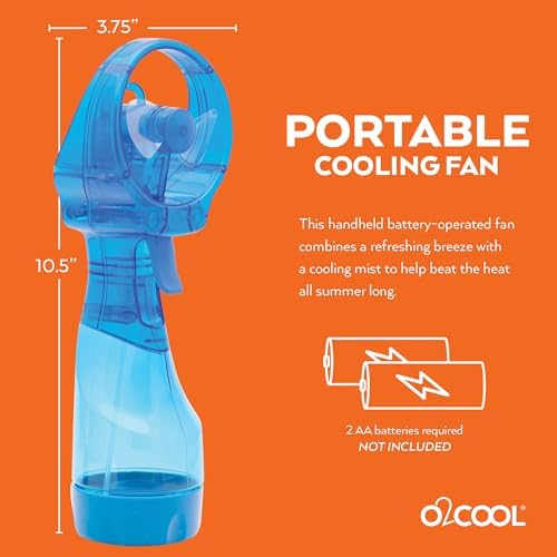 O2COOL Deluxe Handheld Battery Powered Water Misting Fan (Light Blue) 2 Pack