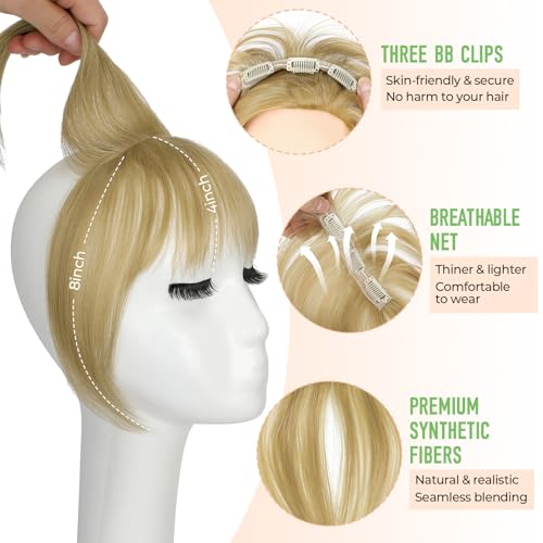 Cephermer Bangs Hair Clip in Bangs 360°3D Cover Hair Topper Synthetic HairPieces for Women Ash Blonde Wispy Fake Bangs Toppers for Daily Wear