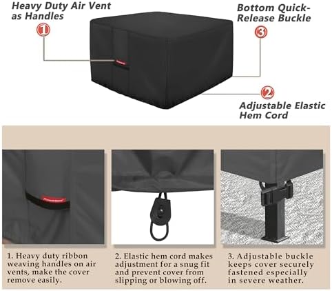 Porch Shield Fire Pit Cover - Waterproof 600D Heavy Duty Fade Resistant Square Patio Fire Pit Table Cover Black - 36 x 36 inch