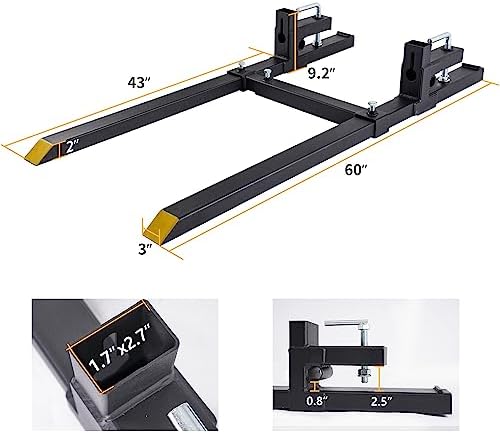YINTATECH 60" 4000lbs Clamp on Pallet Forks Heavy Duty Tractor Forks with Adjustable Stabilizer Bar Tractor Bucket Forks for Tractor Attachments, Skid Steer, Loader Bucket