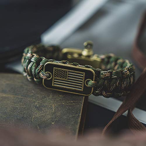 Hero Company Camo Paracord Bracelet - Tactical Survival Bracelet for Men with Bronze USA Flag - Helps Pair Military Veterans with a Companion Dog