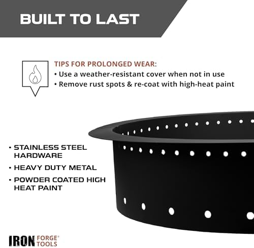 Heavy Duty Metal Permanent Smokeless Fire Pit Ring - 36 inch Outer/30 inch Inner Round Fire Ring Insert Liner for Outdoor - Firepits for Outside (36x30x10) Utility Patent Pending