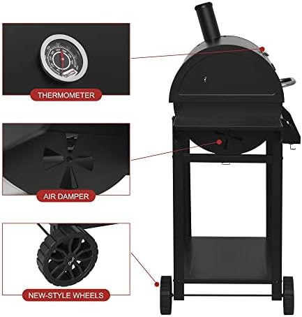 Royal Gourmet CC1830T 30-Inch Barrel Charcoal Grill with Warming Rack & Front Storage Basket, Outdoor BBQ Grill with 627 sq. in. Grilling Area for Backyard Barbecue Cooking Party, Black
