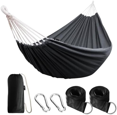 ANYOO Cotton Hammock Portable Camping Hammocks for Hanging Sturdy Garden Comfortable Fabric Hammock with Tree Straps Up to 660lbs with Travel Bag for Camping Outdoor/Indoor Patio Backyard