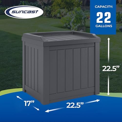 Suncast Small Deck Box Storage w/ Bench Seat for Indoor & Outdoor Use, 22 Gal., Cyberspace