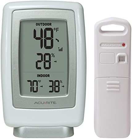 AcuRite 00611 Indoor Outdoor Thermometer with Wireless Temperature Sensor & Hygrometer White Small