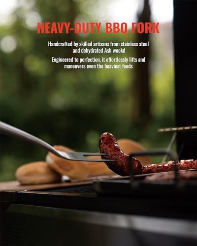 Heavy-Duty Heat-Treated Ash Wood BBQ Grilling Tools Set | Extra-Thick Stainless Steel Spatula, Fork & Tongs | Essential Barbecue Accessories, for Grill Enthusiasts