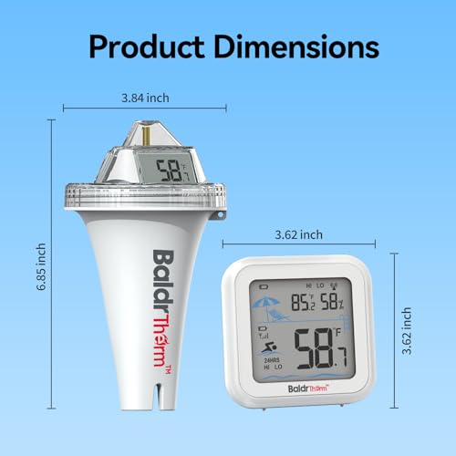 Pool Thermometer Digital Floating Easy Read, Anti-Fog 360° Reading with Indoor Temperature Humidity Monitor, IPX7 Water Temperature Monitor for Hot Tub/Ice Bath/Swimming Pool/SPA/Aquarium/Pond