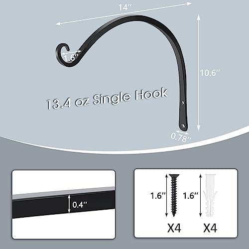 Gtongoko 2 Pack 14 Inch Plant Hangers Outdoor Metal Hanging Plant Bracket Bird Feeder Plant Hooks for Hanging Flower Basket, Wind Chimes, Solar Lanterns, Black