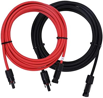 Renogy 20FT 10AWG Solar Panel Extension Cable with Male and Female Connectors, 20Ft. 10AWG, 1 Pair (Red and Black)